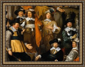 Teunisz Framed Paintings - The Company of Cpt. Aelbert Bas and Lt. Lucas Conijn [detail #] by Govert Teunisz Flinck